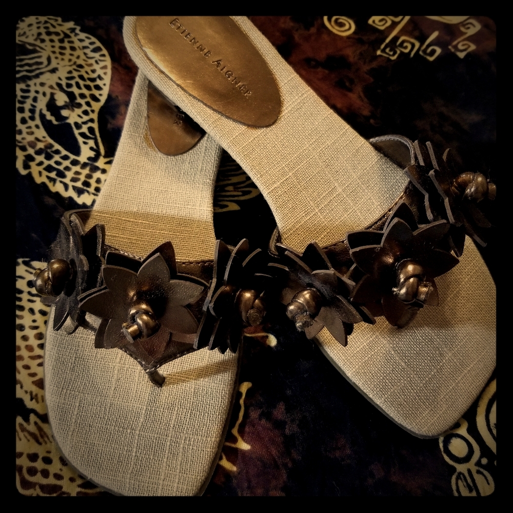 Etienne Aigner metallic bronze leather sandals